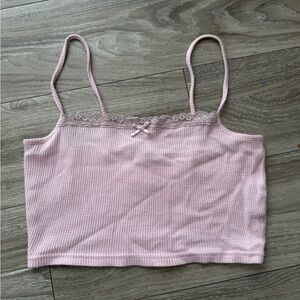 La Hearts Pink Lace Trim Tank Top